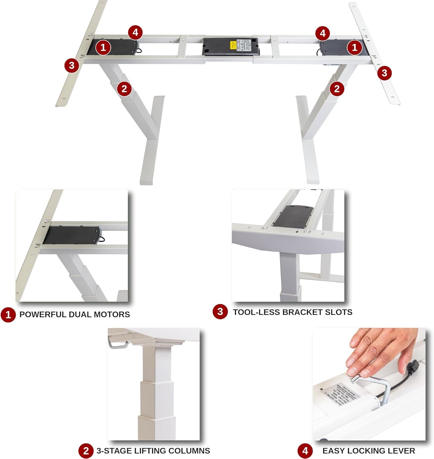 K Series Desk Base 3 Stage with Dual Motor Electric Adjustable Standing Desk Base Electric for Home and Office Width and Height Adjustable (White Frame Only)