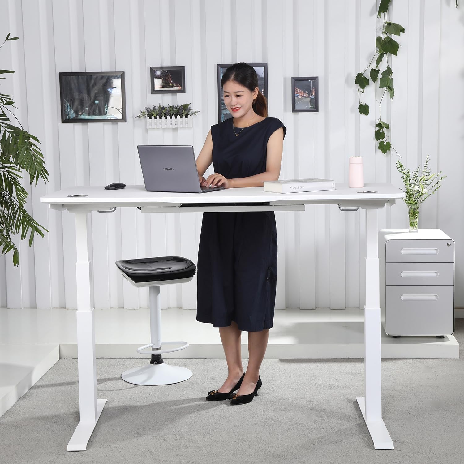 K Series Desk Base 3 Stage with Dual Motor Electric Adjustable Standing Desk Base Electric for Home and Office Width and Height Adjustable (White Frame Only)