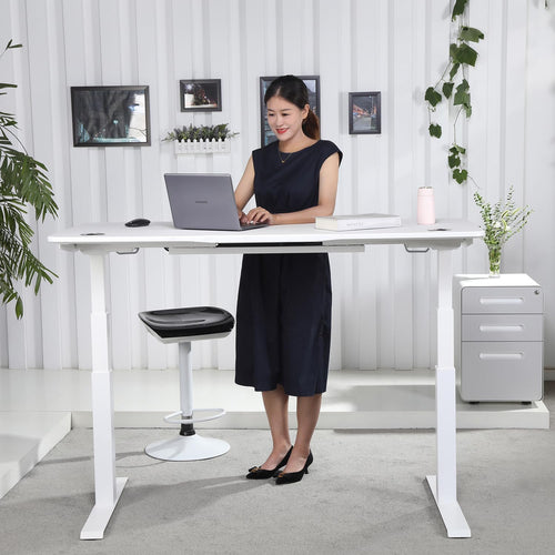 K Series Desk Base 3 Stage with Dual Motor Electric Adjustable Standing Desk Base Electric for Home and Office Width and Height Adjustable (White Frame Only)