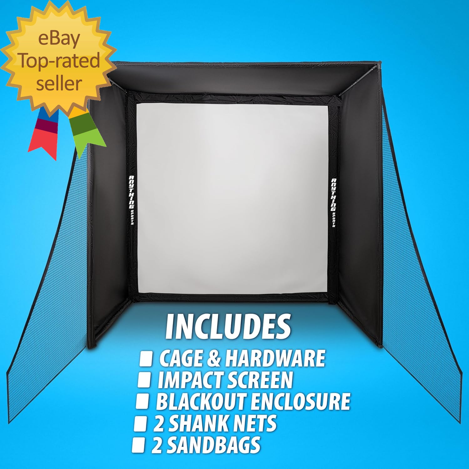 Golf Simulator Enclosure with Impact Netting and All Poles