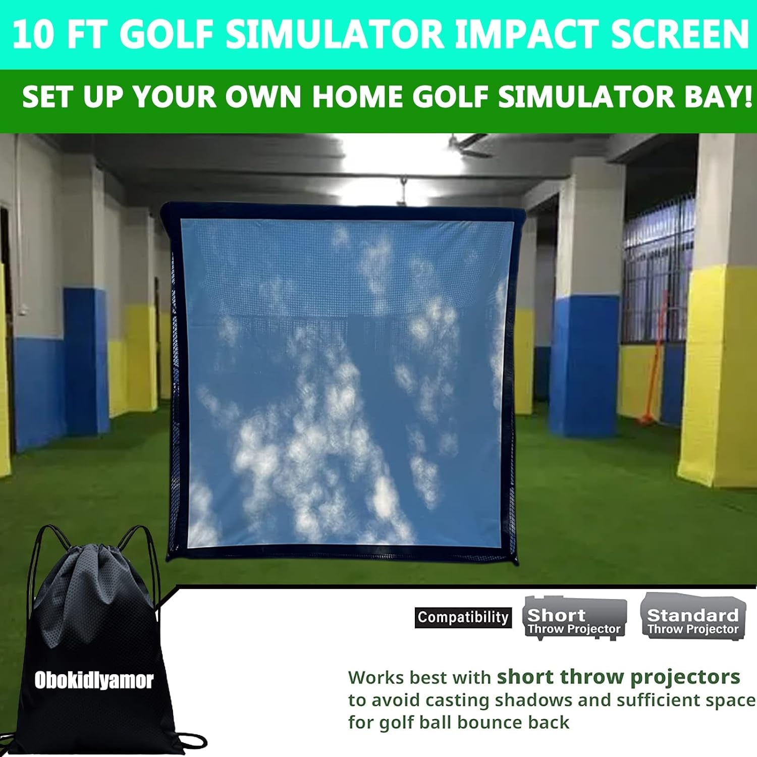 Golf Simulator Impact Screen with Black Double Layer Blackout Cloth Shank Side N
