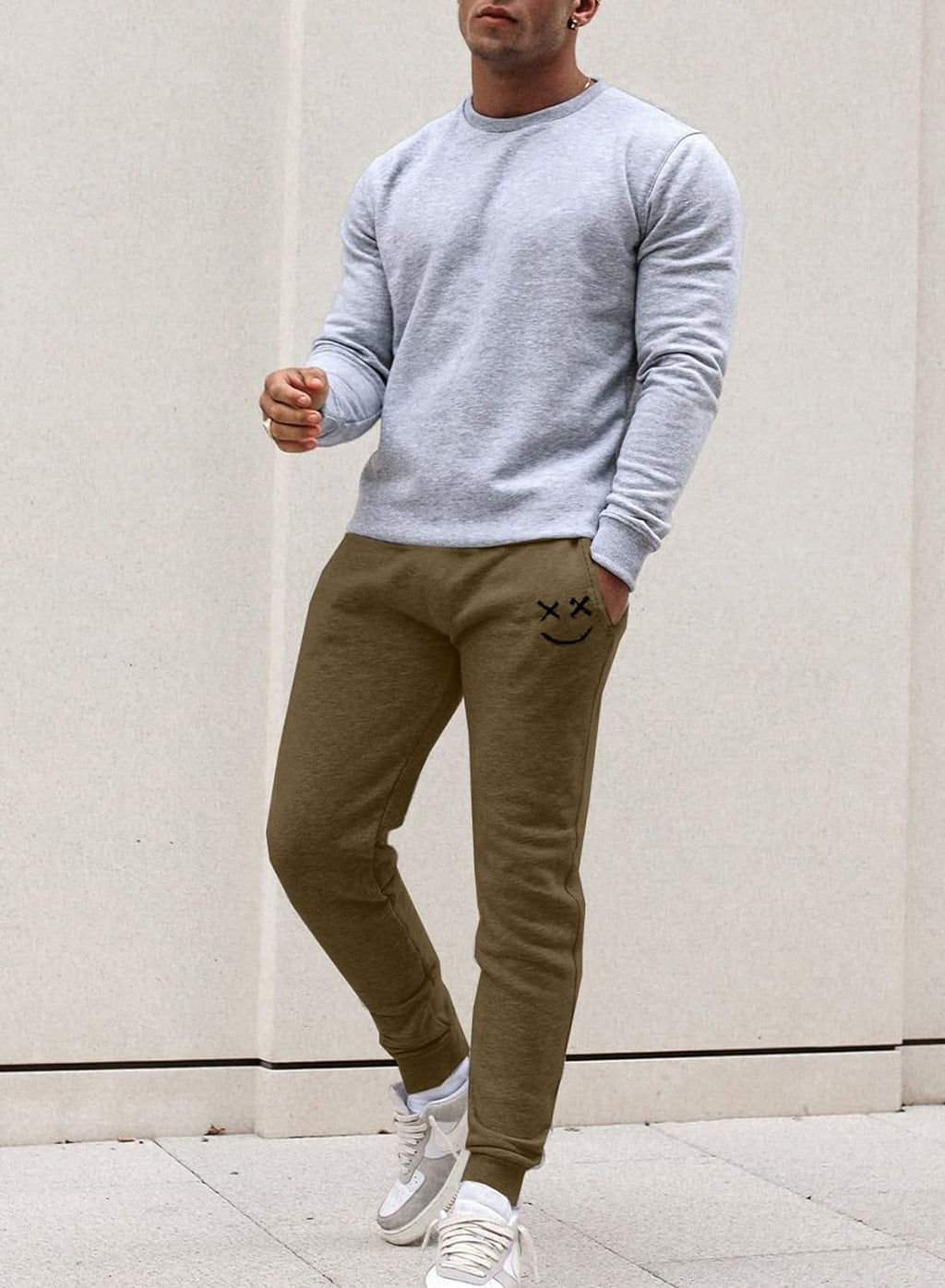 Mens Sweatpants Causal Fit Tapered Track Pants with Pockets Athletic Joggers for Men Workout, Running, Gym Khaki US 36(L)