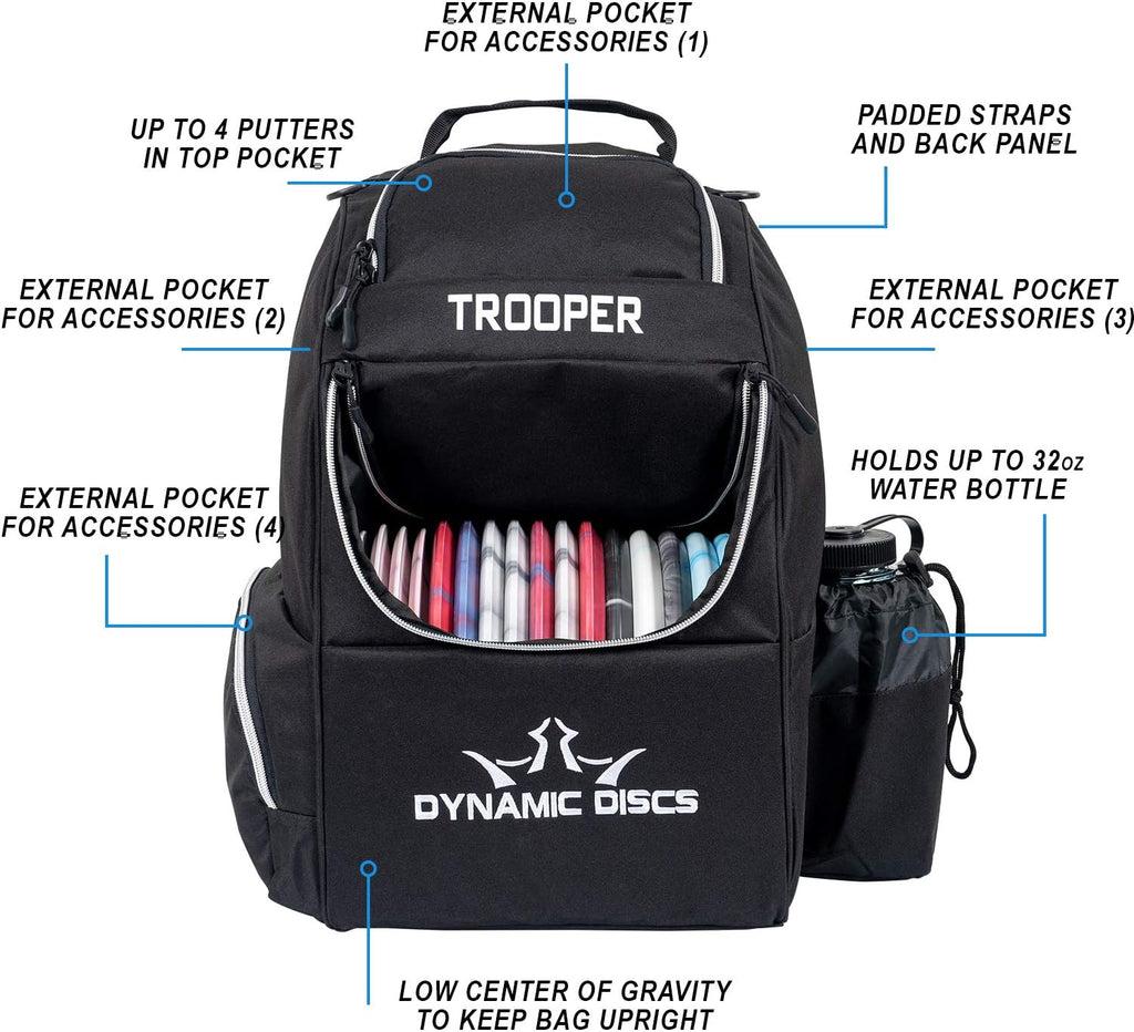 Trooper Disc Golf Bag | Large Frisbee Bags with 18+ Discs Capacity | Lightweight & Durable Backpack | Great Gifts or Disc Golf Accessories for Men | Ideal for Beginners & Pro Players